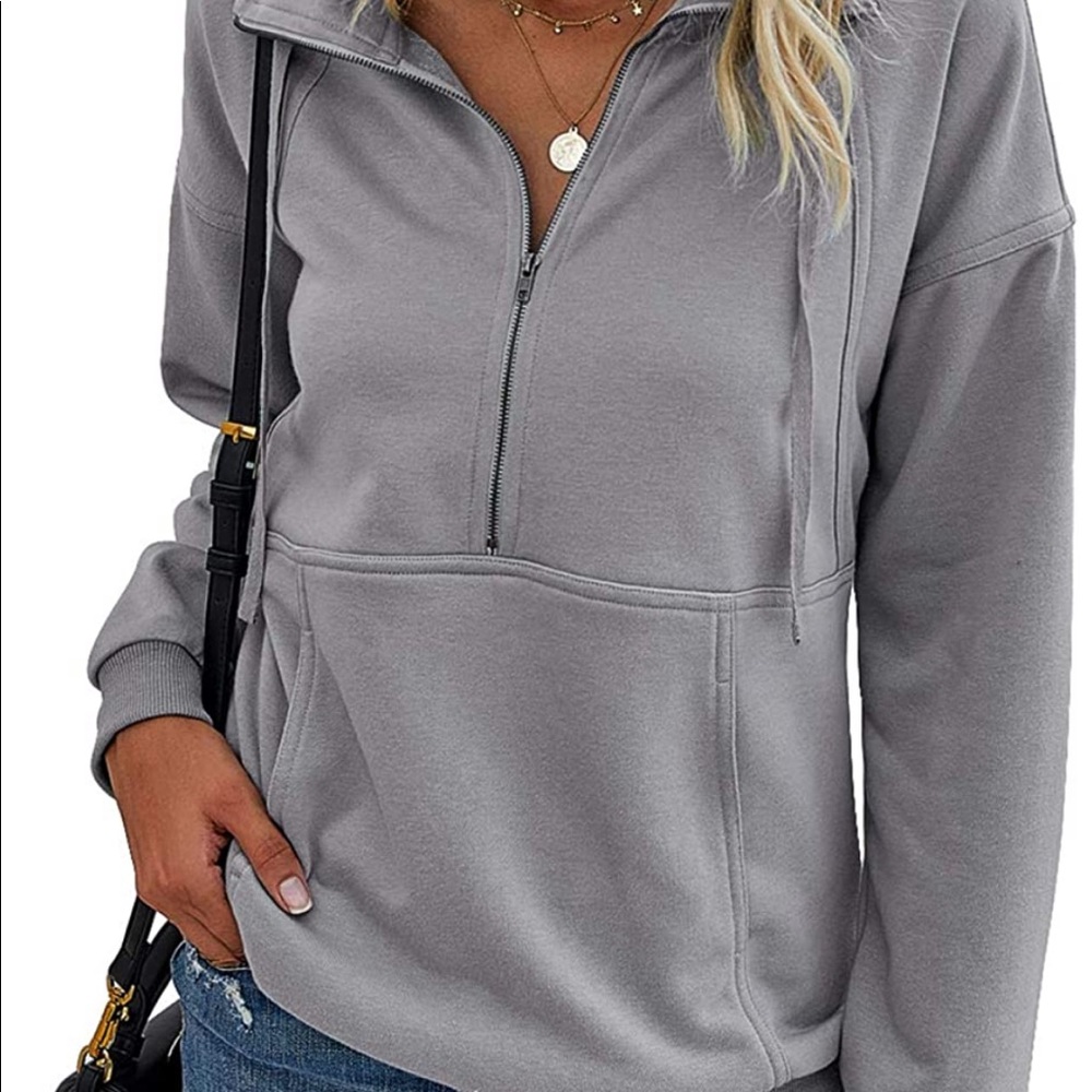 Gray Half Zip Trendy Sweatshirt